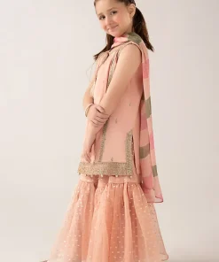 Maria.b Kids Wear Peachy Pink Embroidered Cotton Satin Suit Mbks-Ef1135Rpp 8 Mks Ef2535Peachf Imanistudio.com