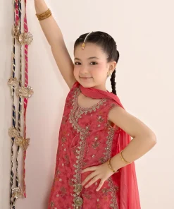 Maria.b Kids Wear Pink Printed &Amp; Embroidered Raw Silk Suit Mbks-Ef1130Pk 8 Mks Ef2630Pinkb Imanistudio.com