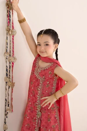 Maria.b Kids Wear Pink Printed &Amp; Embroidered Raw Silk Suit Mbks-Ef1130Pk 8 Mks Ef2630Pinkb Imanistudio.com