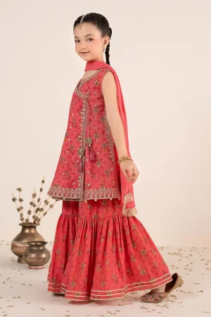 Maria.b Kids Wear Pink Printed &Amp; Embroidered Raw Silk Suit Mbks-Ef1130Pk 7 Mks Ef2630Pinkf Imanistudio.com