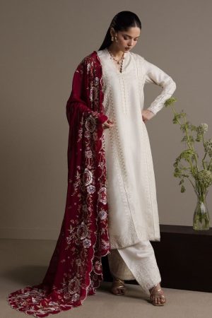 3Pcs Zara Shahjahan Ivory White Raw Silk Mehrunisa Suit ZSZR-F0630WI