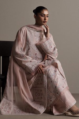 3Pcs Zara Shahjahan Tea Pink Raw Silk Nargis Suit ZSZR-F0634TP