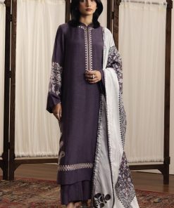 3Pcs Zara Shahjahan Purple Plum Silk Karandi Lehja Suit ZSZR-F0604PP