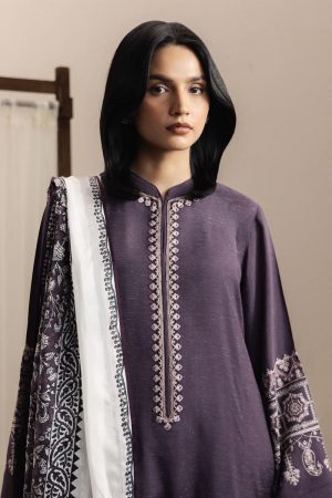 3Pcs Zara Shahjahan Purple Plum Silk Karandi Lehja Suit Zszr-F0604Pp 9 Plum4 Imanistudio.com