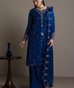 3Pcs Zara Shahjahan Midnight Blue Medium Raw Silk Shabnam Suit ZSZR-F0650MB