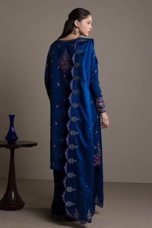 3Pcs Zara Shahjahan Midnight Blue Medium Raw Silk Shabnam Suit Zszr-F0650Mb 10 Royal3 Imanistudio.com