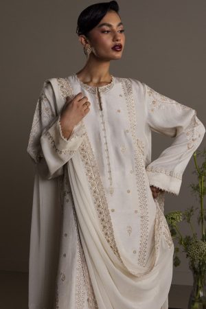 3Pcs Zara Shahjahan Off-White Korean Silk Safa Suit Zszr-F0640Ws 8 White2 Imanistudio.com