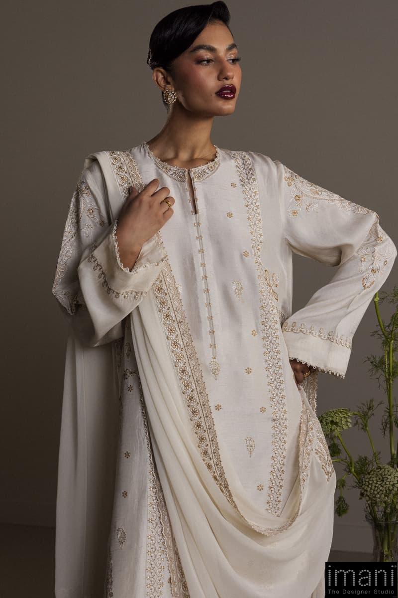 3Pcs Zara Shahjahan Off-White Korean Silk Safa Suit Zszr-F0640Ws 3 3Pcs Zara Shahjahan Off-White Korean Silk Safa Suit Zszr-F0640Ws - Image 3