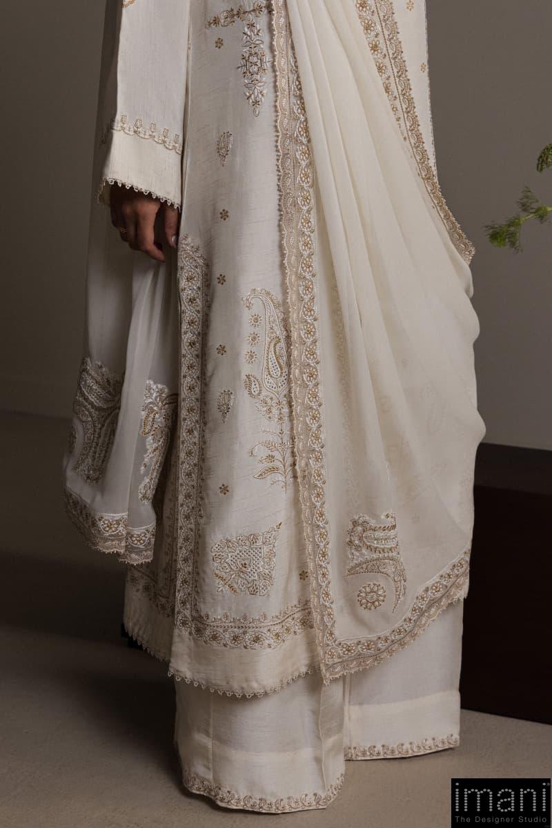 3Pcs Zara Shahjahan Off-White Korean Silk Safa Suit Zszr-F0640Ws 4 3Pcs Zara Shahjahan Off-White Korean Silk Safa Suit Zszr-F0640Ws - Image 4