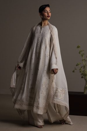 3Pcs Zara Shahjahan Off-White Korean Silk Safa Suit Zszr-F0640Ws 7 White5 Imanistudio.com
