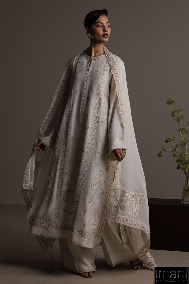 3Pcs Zara Shahjahan Off-White Korean Silk Safa Suit Zszr-F0640Ws 2 3Pcs Zara Shahjahan Off-White Korean Silk Safa Suit Zszr-F0640Ws - Image 2
