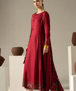 Luxury Pret Rio Red Embroidered Linen Suit Mbdw-Aw1648Rd 9 Dw W2648Redb Imanistudio.com