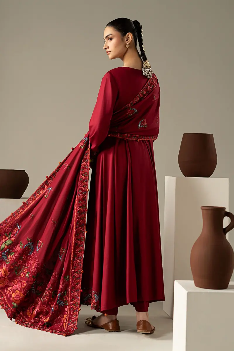 Luxury Pret Rio Red Embroidered Linen Suit Mbdw-Aw1648Rd 7 Luxury Pret Rio Red Embroidered Linen Suit Mbdw-Aw1648Rd - Image 7