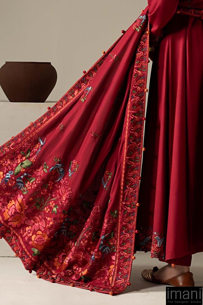 Luxury Pret Rio Red Embroidered Linen Suit Mbdw-Aw1648Rd 6 Luxury Pret Rio Red Embroidered Linen Suit Mbdw-Aw1648Rd - Image 6