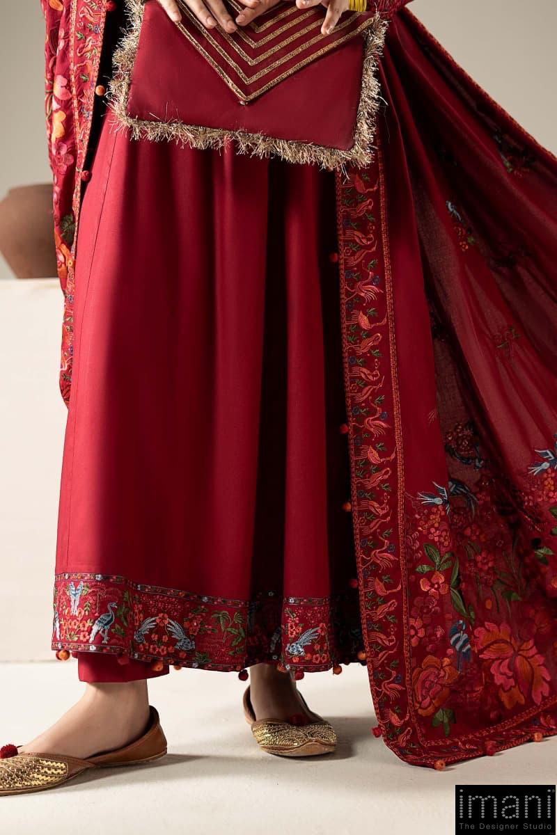 Luxury Pret Rio Red Embroidered Linen Suit Mbdw-Aw1648Rd 5 Luxury Pret Rio Red Embroidered Linen Suit Mbdw-Aw1648Rd - Image 5