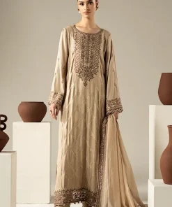 Luxury Pret 3 Pieces Milky Coffee Embroidered Marina Twill Suit Mbdw-Aw1656Mc