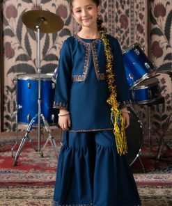 Maria.B 3 Piece Kids Blue Embroidered Cotton Net Suit MBKD-AW1603RB