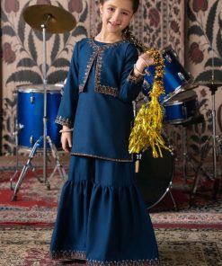 Maria.b 3 Piece Kids Blue Embroidered Cotton Net Suit Mbkd-Aw1603Rb 10 Mkd W2603Bluec Imanistudio.com