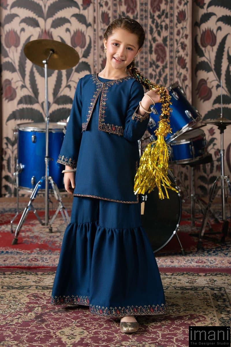 Maria.b 3 Piece Kids Blue Embroidered Cotton Net Suit Mbkd-Aw1603Rb 3 Maria.b 3 Piece Kids Blue Embroidered Cotton Net Suit Mbkd-Aw1603Rb - Image 3