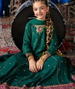 Maria.b 3 Pieces Kids Emerald Green Embroidered Raw Silk Suit Mbks-Aw1612Eg 11 Mks W26 12 Green F Imanistudio.com