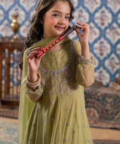 Maria.b 3 Piece Kids Green Embroidered Net Suit Mbks-Aw1606Mg 15 Mks W2606Greena Imanistudio.com