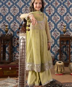 Maria.B 3 Piece Kids Green Embroidered Net Suit MBKS-AW1606MG