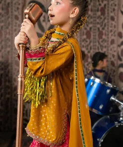Maria.b 3 Piece Kids Mustard/|Pink Embroidered Raw Silk Suit Mbks-Aw17Mp 13 Mks W2617Mustard Imanistudio.com