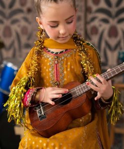 Maria.b 3 Piece Kids Mustard/|Pink Embroidered Raw Silk Suit Mbks-Aw17Mp 12 Mks W2617Mustarda Imanistudio.com