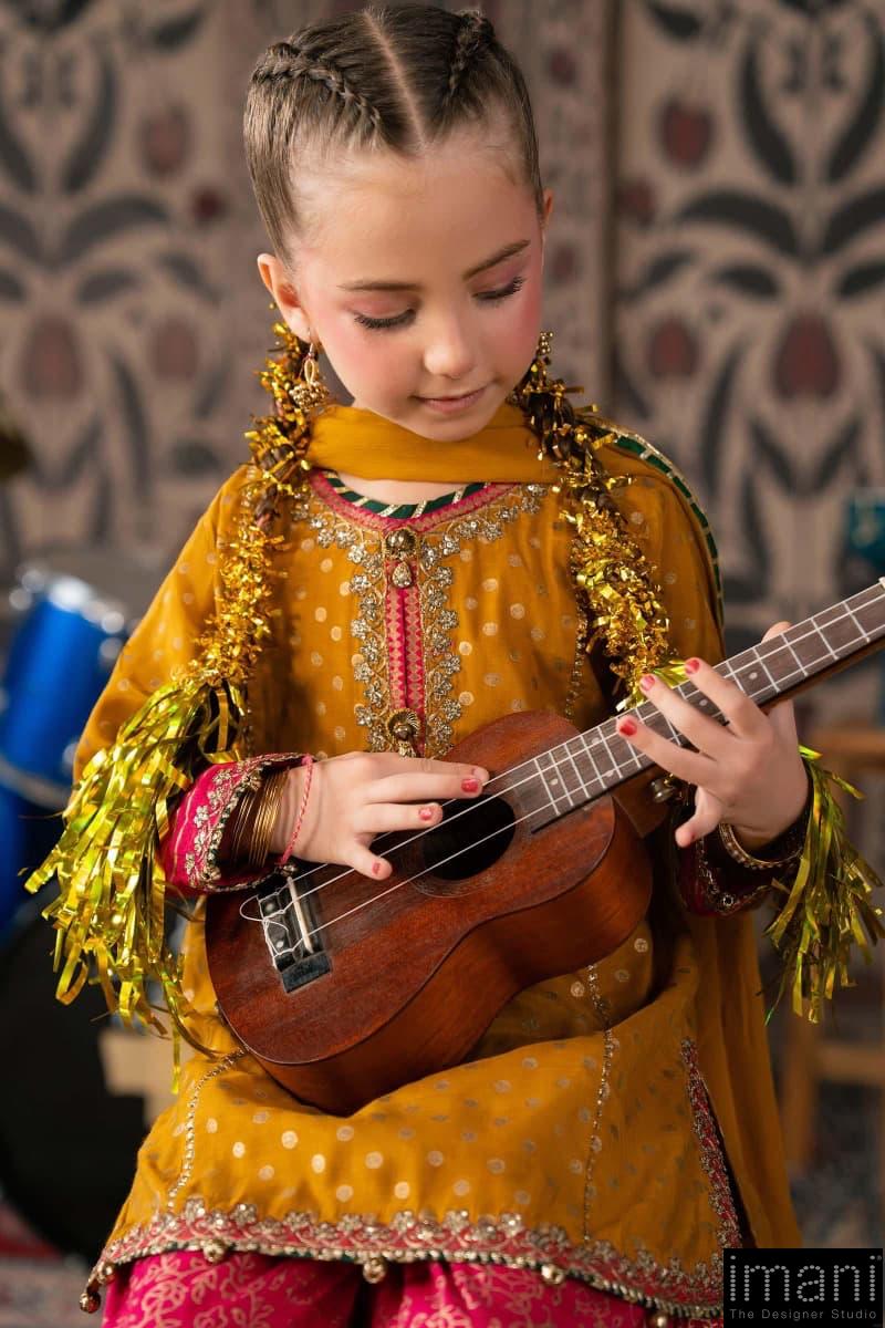 Maria.b 3 Piece Kids Mustard/|Pink Embroidered Raw Silk Suit Mbks-Aw17Mp 6 Maria.b 3 Piece Kids Mustard/|Pink Embroidered Raw Silk Suit Mbks-Aw17Mp - Image 6
