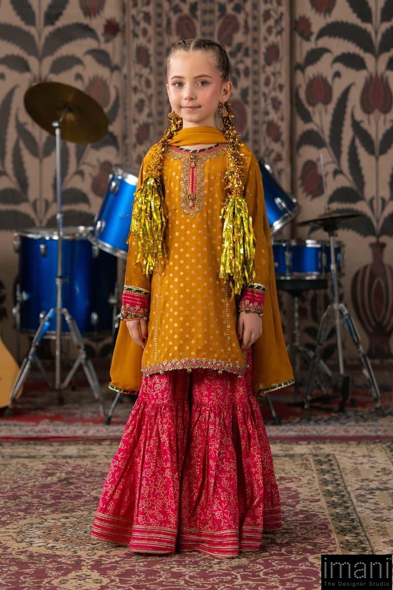Maria.b 3 Piece Kids Mustard/|Pink Embroidered Raw Silk Suit Mbks-Aw17Mp 1 Maria.b 3 Piece Kids Mustard/|Pink Embroidered Raw Silk Suit Mbks-Aw17Mp