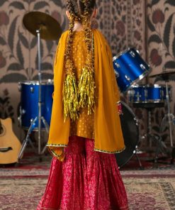Maria.b 3 Piece Kids Mustard/|Pink Embroidered Raw Silk Suit Mbks-Aw17Mp 10 Mks W2617Mustardc Imanistudio.com
