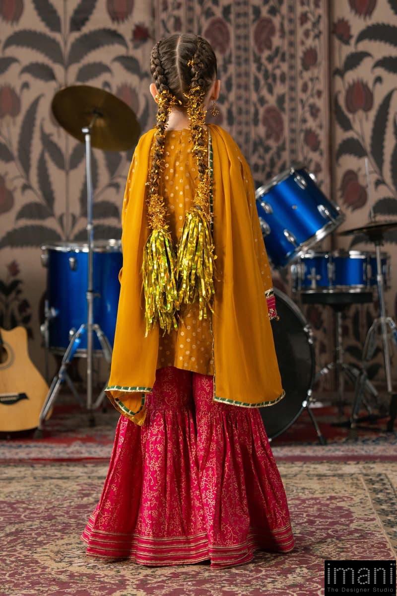 Maria.b 3 Piece Kids Mustard/|Pink Embroidered Raw Silk Suit Mbks-Aw17Mp 4 Maria.b 3 Piece Kids Mustard/|Pink Embroidered Raw Silk Suit Mbks-Aw17Mp - Image 4