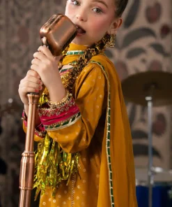 Maria.b 3 Piece Kids Mustard/|Pink Embroidered Raw Silk Suit Mbks-Aw17Mp 8 Mks W2617Mustarde Imanistudio.com