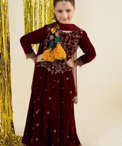 Maria.b 3 Piece Kids Maroon Embroidered Velvet Suit Mbks-Aw1628Mr 9 Mks W2628Reda Imanistudio.com