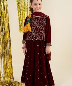 Maria.B 3 Piece Kids Maroon Embroidered Velvet Suit MBKS-AW1628MR