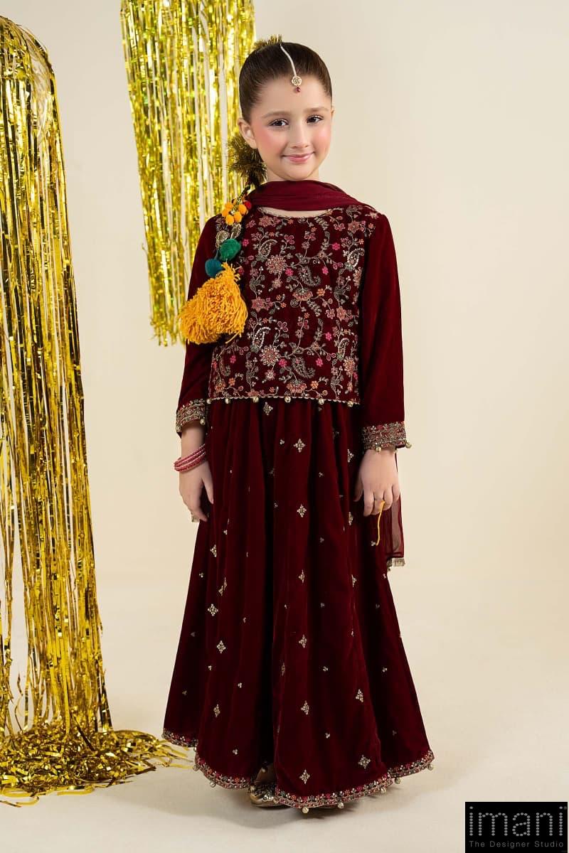 Maria.b 3 Piece Kids Maroon Embroidered Velvet Suit Mbks-Aw1628Mr 1 Maria.b 3 Piece Kids Maroon Embroidered Velvet Suit Mbks-Aw1628Mr