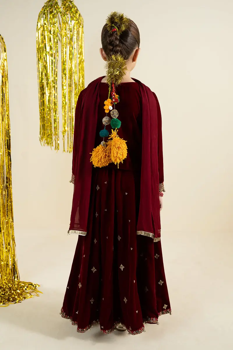 Maria.b 3 Piece Kids Maroon Embroidered Velvet Suit Mbks-Aw1628Mr 7 Maria.b 3 Piece Kids Maroon Embroidered Velvet Suit Mbks-Aw1628Mr - Image 7
