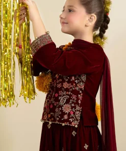Maria.b 3 Piece Kids Maroon Embroidered Velvet Suit Mbks-Aw1628Mr 12 Mks W2628Rede Imanistudio.com