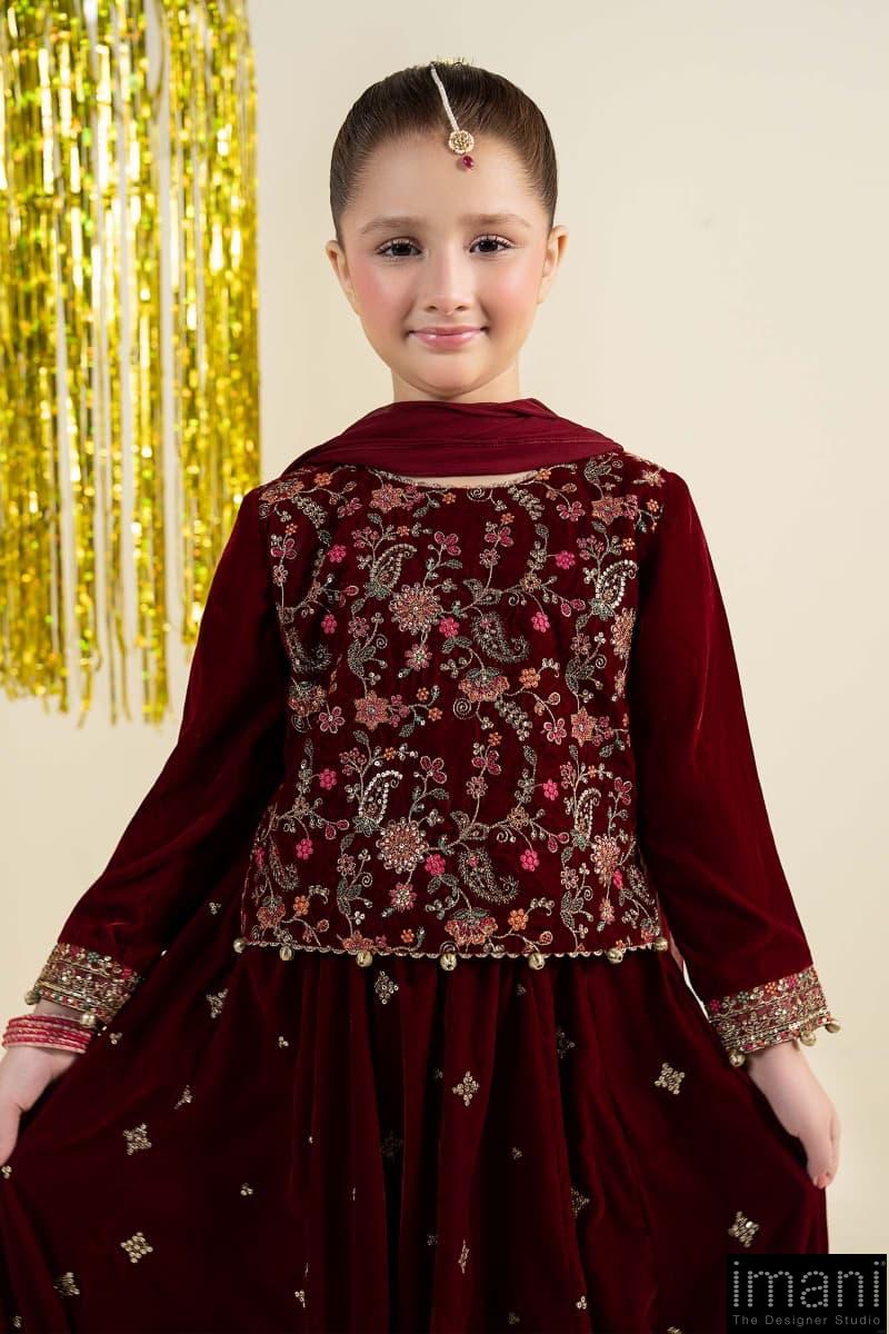 Maria.b 3 Piece Kids Maroon Embroidered Velvet Suit Mbks-Aw1628Mr 4 Maria.b 3 Piece Kids Maroon Embroidered Velvet Suit Mbks-Aw1628Mr - Image 4
