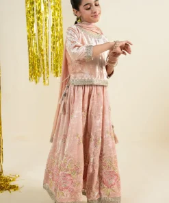Maria.B 3 Piece Kids Baby Pink Embroidered Velvet Suit MBKS-AW1631BP