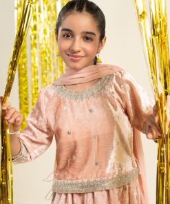 Maria.b 3 Piece Kids Baby Pink Embroidered Velvet Suit Mbks-Aw1631Bp 14 Mks W2631Pinkd Imanistudio.com