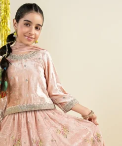 Maria.b 3 Piece Kids Baby Pink Embroidered Velvet Suit Mbks-Aw1631Bp 11 Mks W2631Pinkj Imanistudio.com