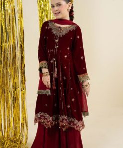 Maria.b 3 Piece Kids Maroon Embroidered Velvet Suit Mbks-Aw1632M