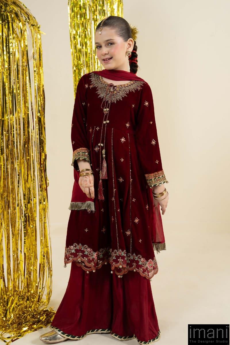 Maria.b 3 Piece Kids Maroon Embroidered Velvet Suit Mbks-Aw1632Mmn 1 Maria.b 3 Piece Kids Maroon Embroidered Velvet Suit Mbks-Aw1632M