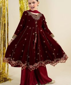 Maria.b 3 Piece Kids Maroon Embroidered Velvet Suit Mbks-Aw1632Mmn 11 Mks W2632Maroonb Imanistudio.com