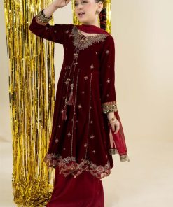 Maria.b 3 Piece Kids Maroon Embroidered Velvet Suit Mbks-Aw1632Mmn 10 Mks W2632Maroonc Imanistudio.com