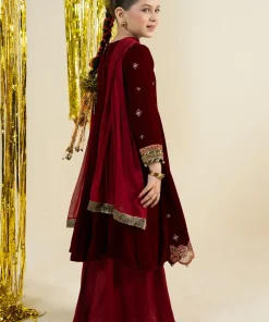Maria.b 3 Piece Kids Maroon Embroidered Velvet Suit Mbks-Aw1632Mmn 15 Mks W2632Maroond Imanistudio.com
