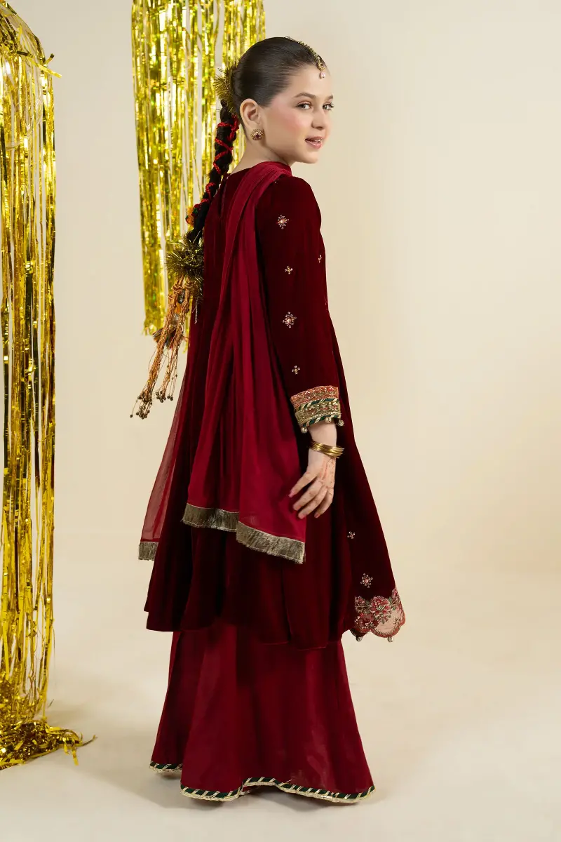 Maria.b 3 Piece Kids Maroon Embroidered Velvet Suit Mbks-Aw1632Mmn 7 Maria.b 3 Piece Kids Maroon Embroidered Velvet Suit Mbks-Aw1632Mmn - Image 7