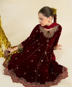 Maria.b 3 Piece Kids Maroon Embroidered Velvet Suit Mbks-Aw1632Mmn 13 Mks W2632Maroonf Imanistudio.com