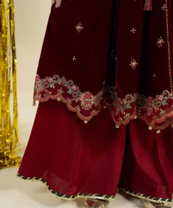 Maria.b 3 Piece Kids Maroon Embroidered Velvet Suit Mbks-Aw1632Mmn 16 Mks W2632Maroonk Imanistudio.com